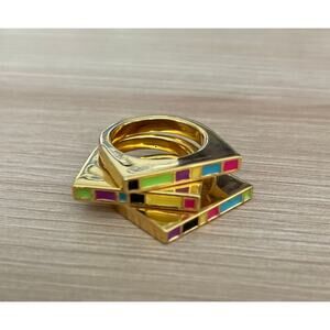 Noir Three Stackable Rings with Colorful Enamel, Size 7